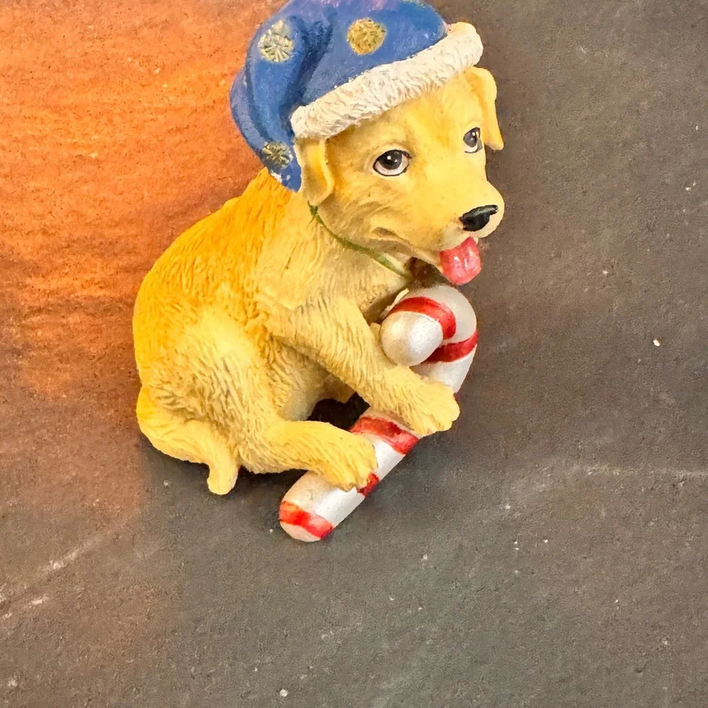 Adorable Golden Retriever Puppy Christmas Mini Decor‎ Candy Cane Hat Bell
